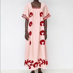 Zara Limited Edition Embroidered Dress in Light Pink